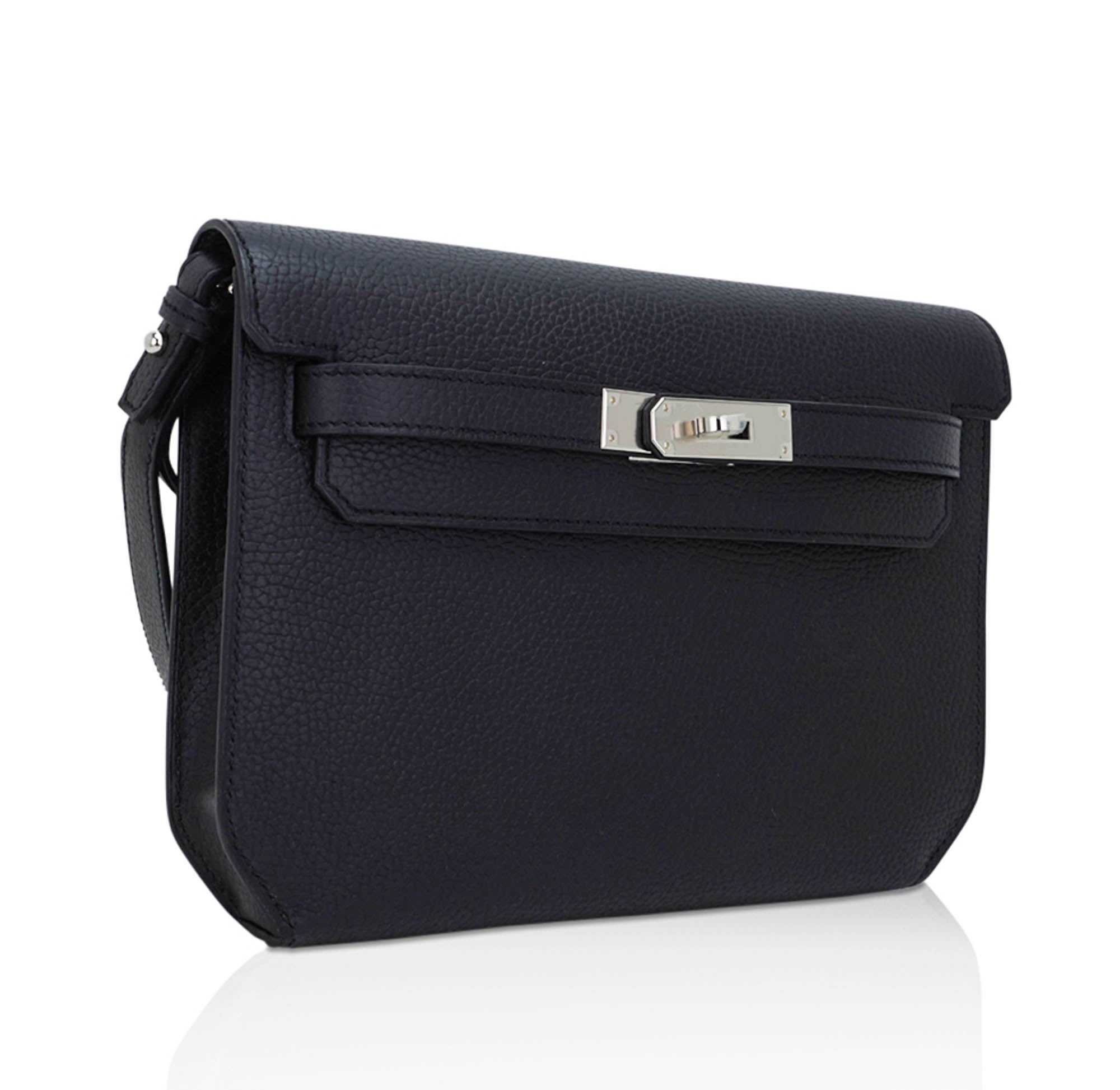 👜Kelly Depeches 25 Pouch Bag Blue Ocean Togo Leather with Palladium Hardware