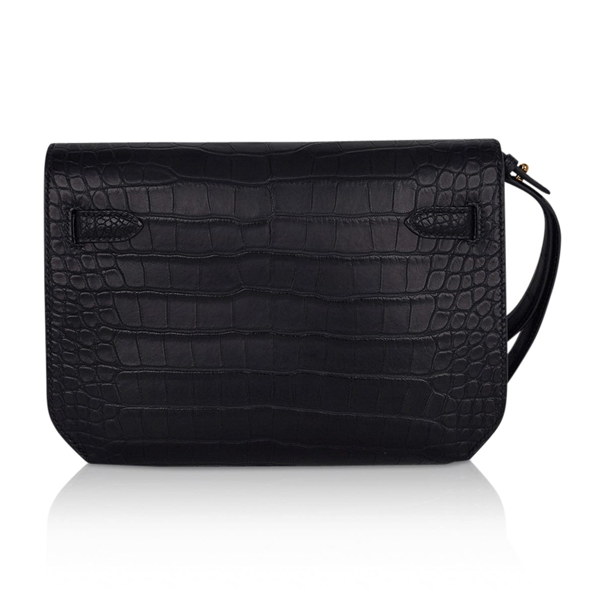 👜Kelly Depeches 25 Pouch Black Matte Alligator Gold Hardware New