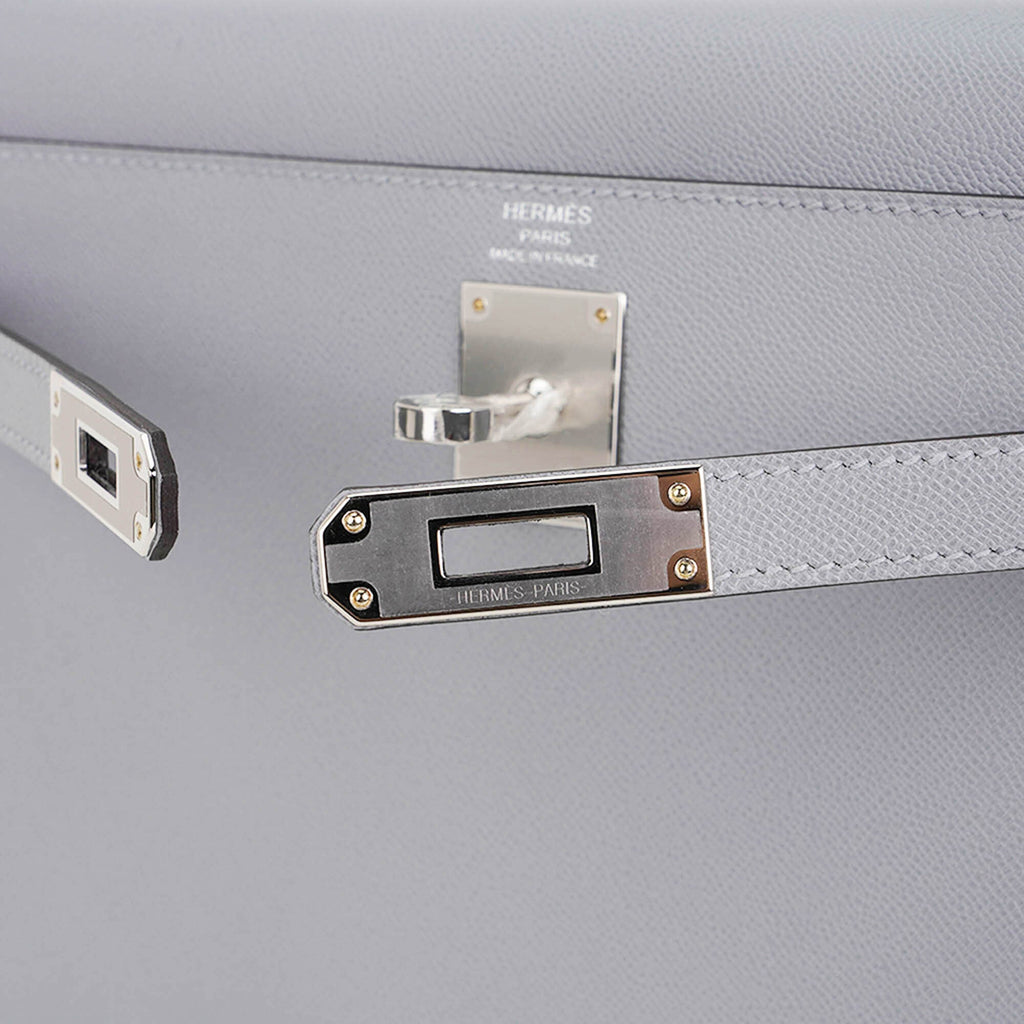 👜Kelly Elan Gris Pantin Veau Madame Leather with Palladium Hardware
