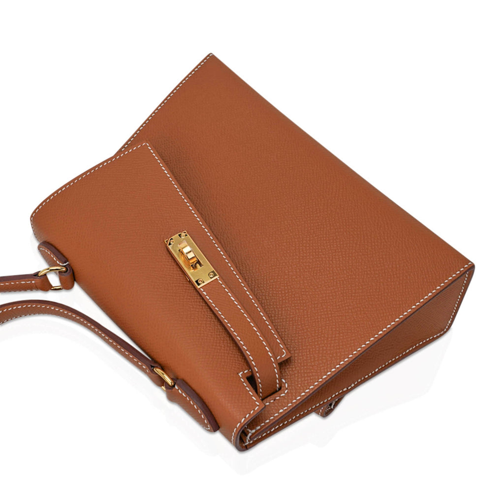 👜Limited Edition Kelly en Desordre Mini 20 Sellier Bag Gold Epsom Leather with Gold Hardware