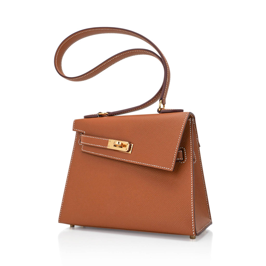 👜Limited Edition Kelly en Desordre Mini 20 Sellier Bag Gold Epsom Leather with Gold Hardware