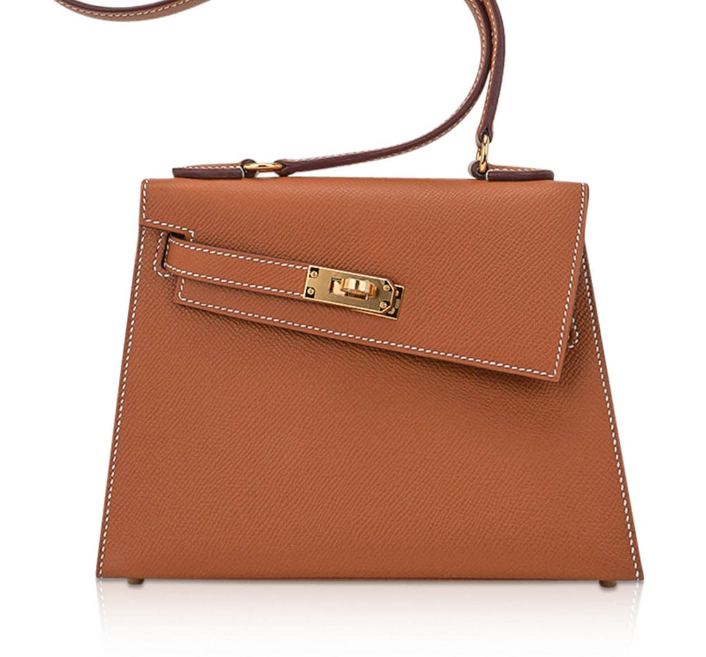 👜Limited Edition Kelly en Desordre Mini 20 Sellier Bag Gold Epsom Leather with Gold Hardware