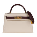 👜Special Order HSS Mini Kelly 20 Sellier Bag Nata & Bordeaux Epsom Leather with Gold Hardware