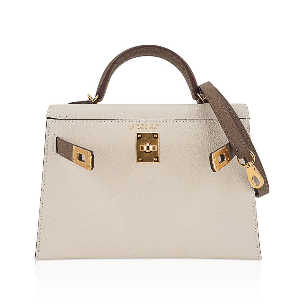 👜Special Order HSS Mini Kelly 20 Bag Sellier Craie & Etoupe Epsom Leather with Gold Hardware
