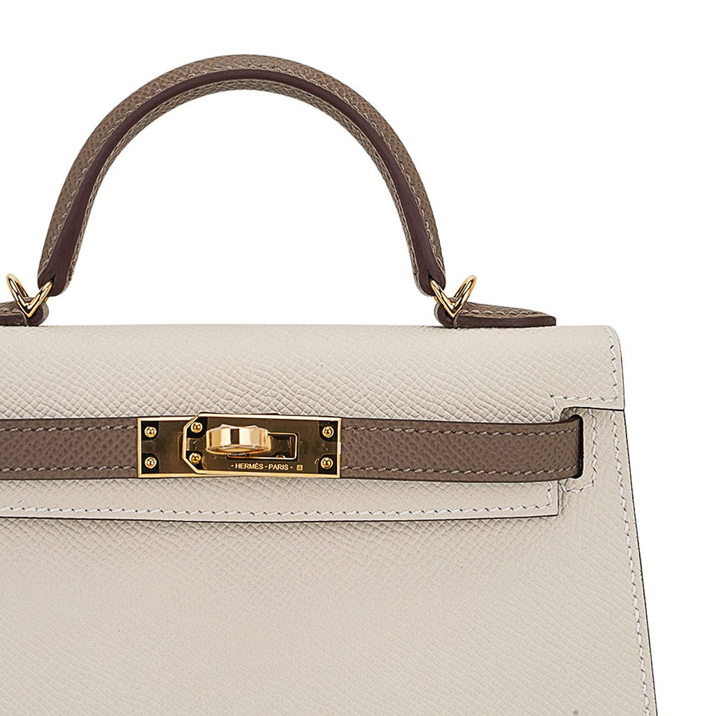 👜Special Order HSS Mini Kelly 20 Bag Sellier Craie & Etoupe Epsom Leather with Gold Hardware