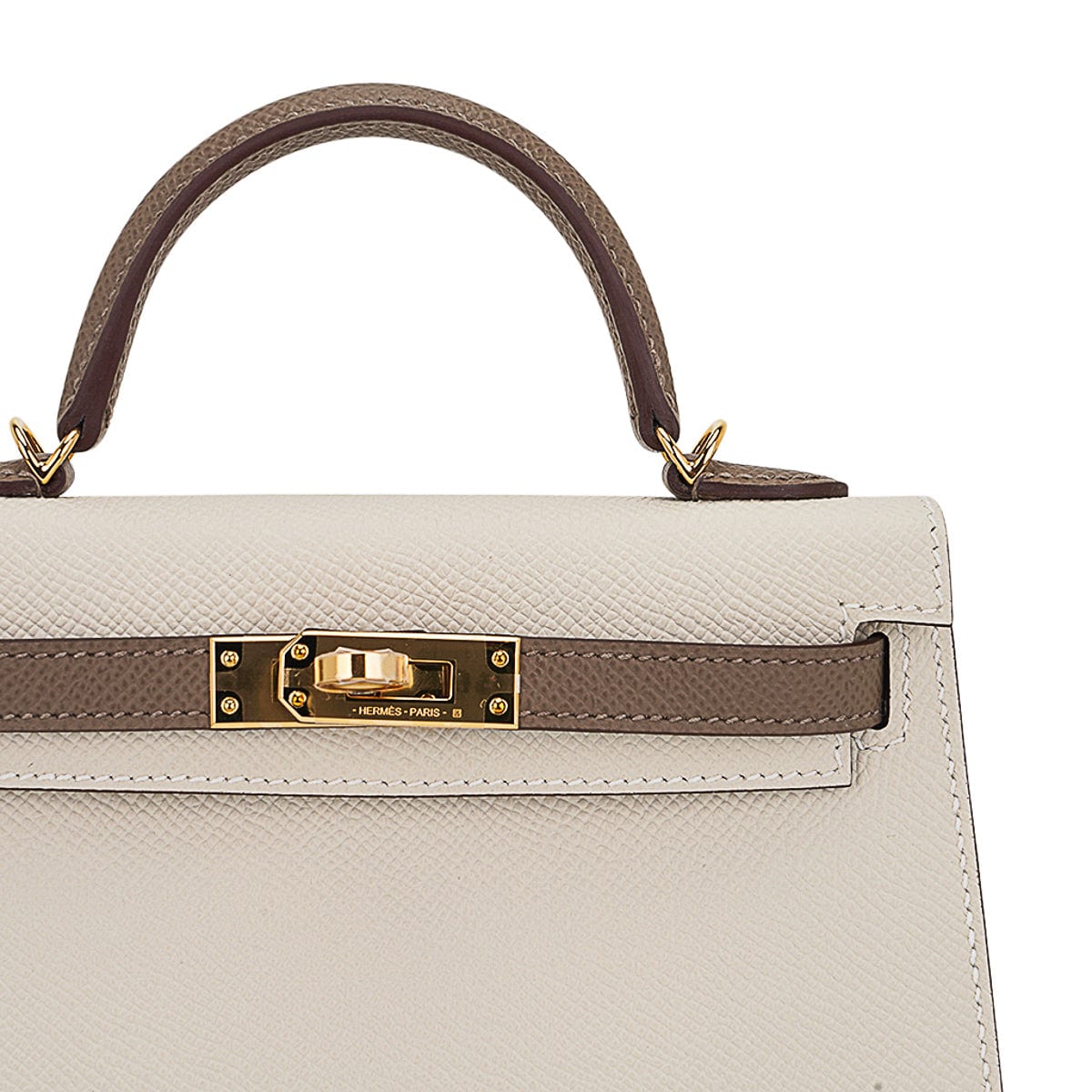 👜Special Order HSS Mini Kelly 20 Bag Sellier Craie & Etoupe Epsom Leather with Gold Hardware