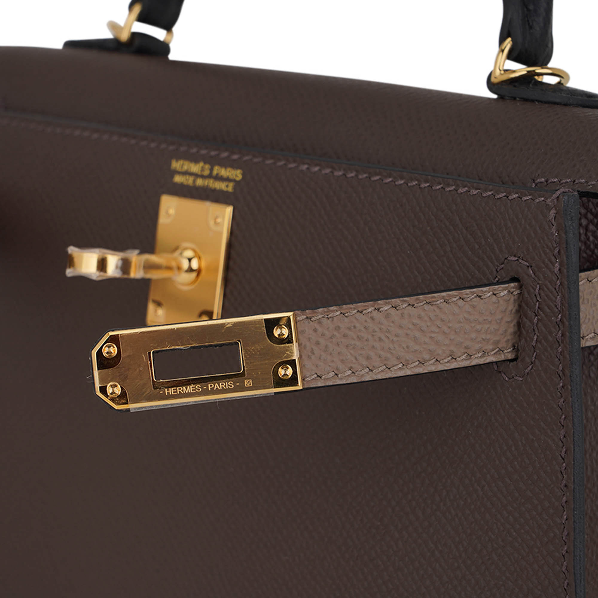 👜Special Order HSS Mini Kelly 20 Sellier Bag Ecorce Etoupe and Black with Gold Hardware