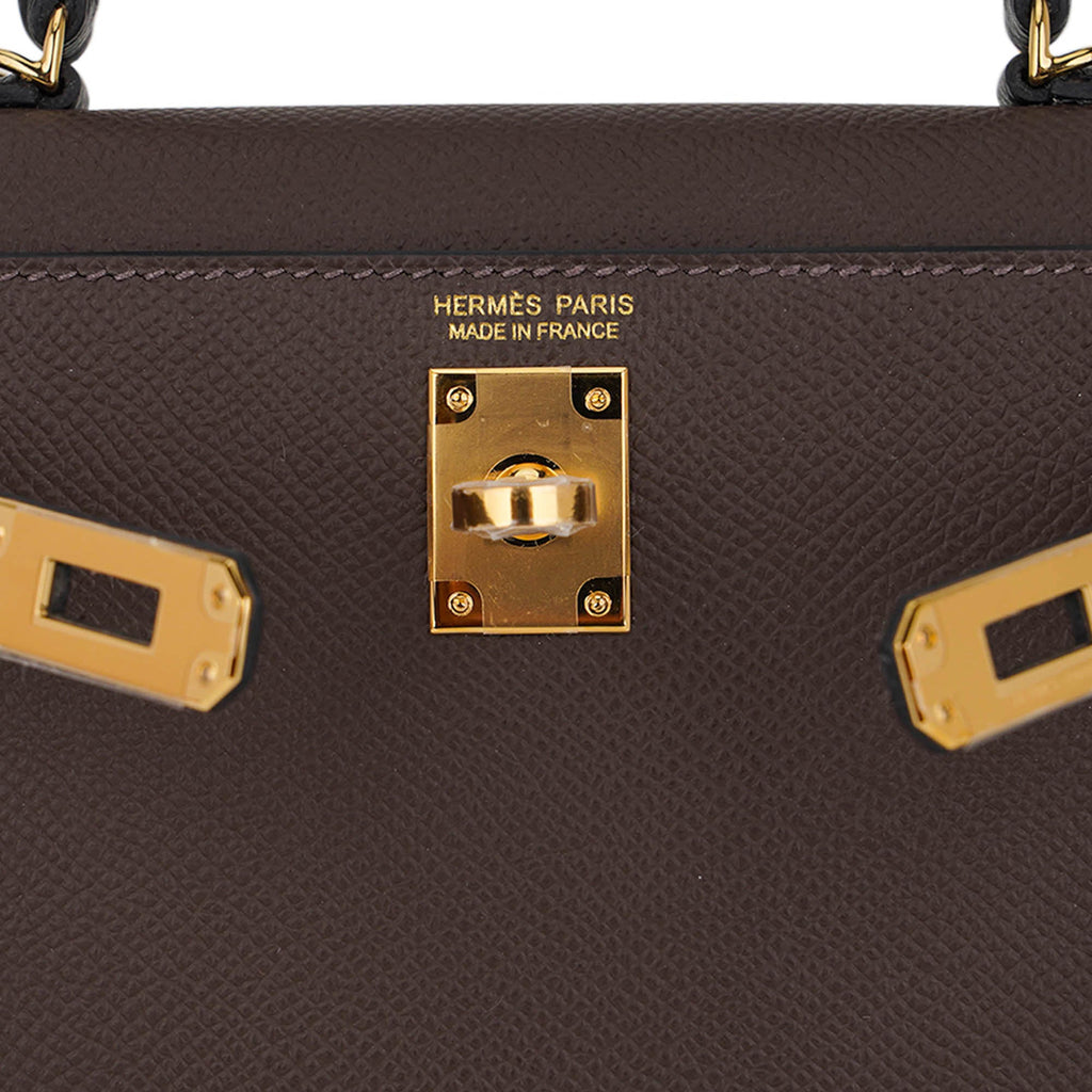👜Special Order HSS Mini Kelly 20 Sellier Bag Ecorce Etoupe and Black with Gold Hardware