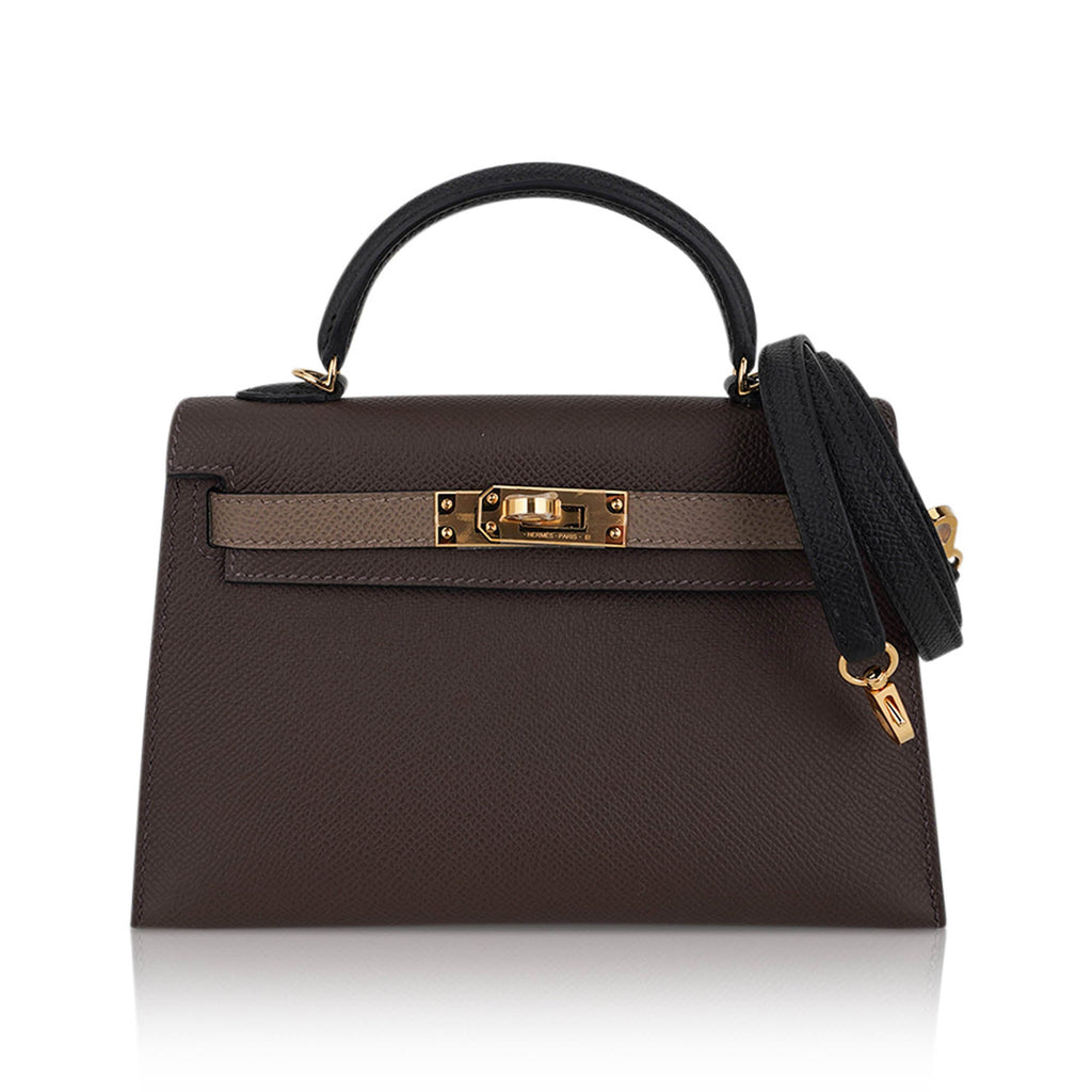 👜Special Order HSS Mini Kelly 20 Sellier Bag Ecorce Etoupe and Black with Gold Hardware