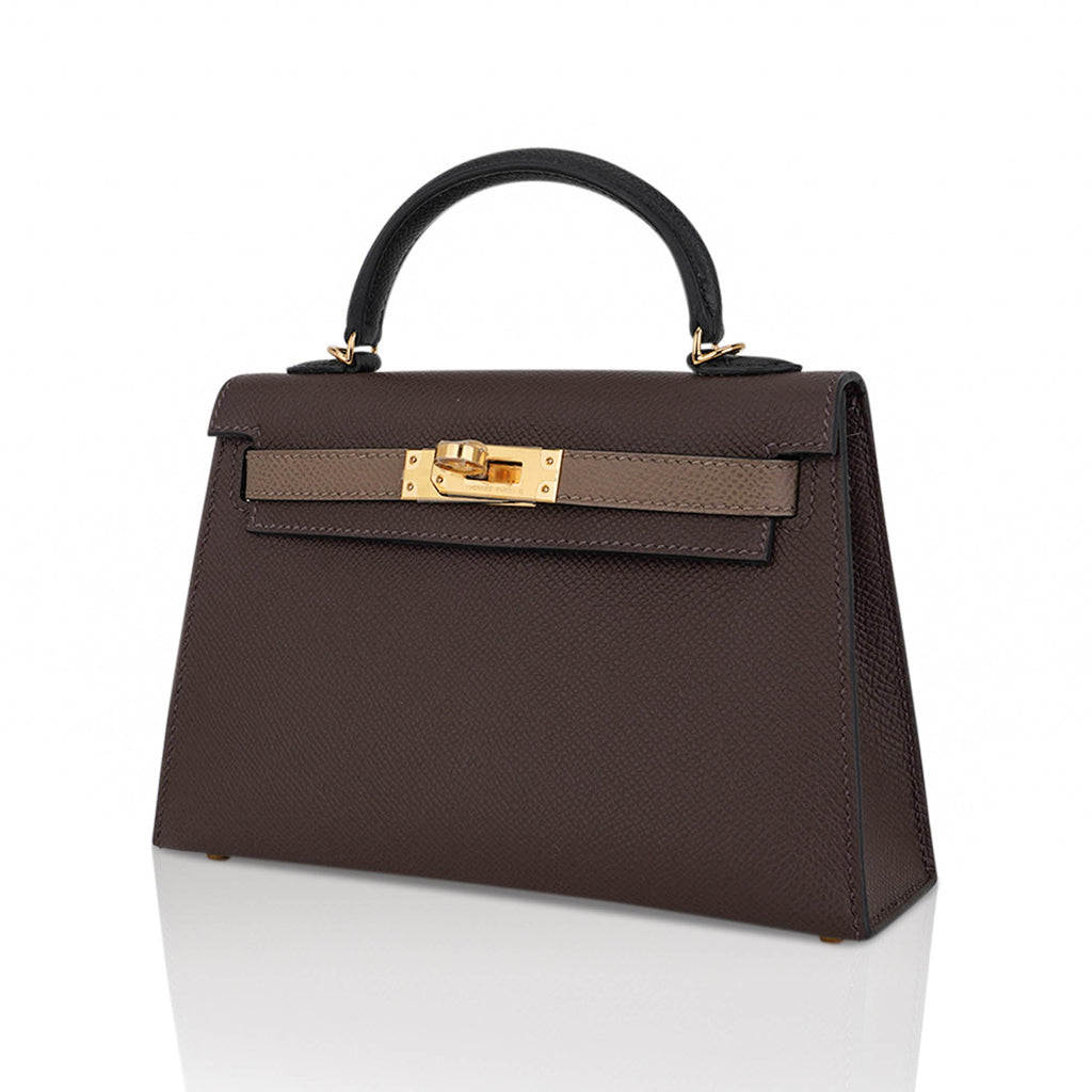 👜Special Order HSS Mini Kelly 20 Sellier Bag Ecorce Etoupe and Black with Gold Hardware