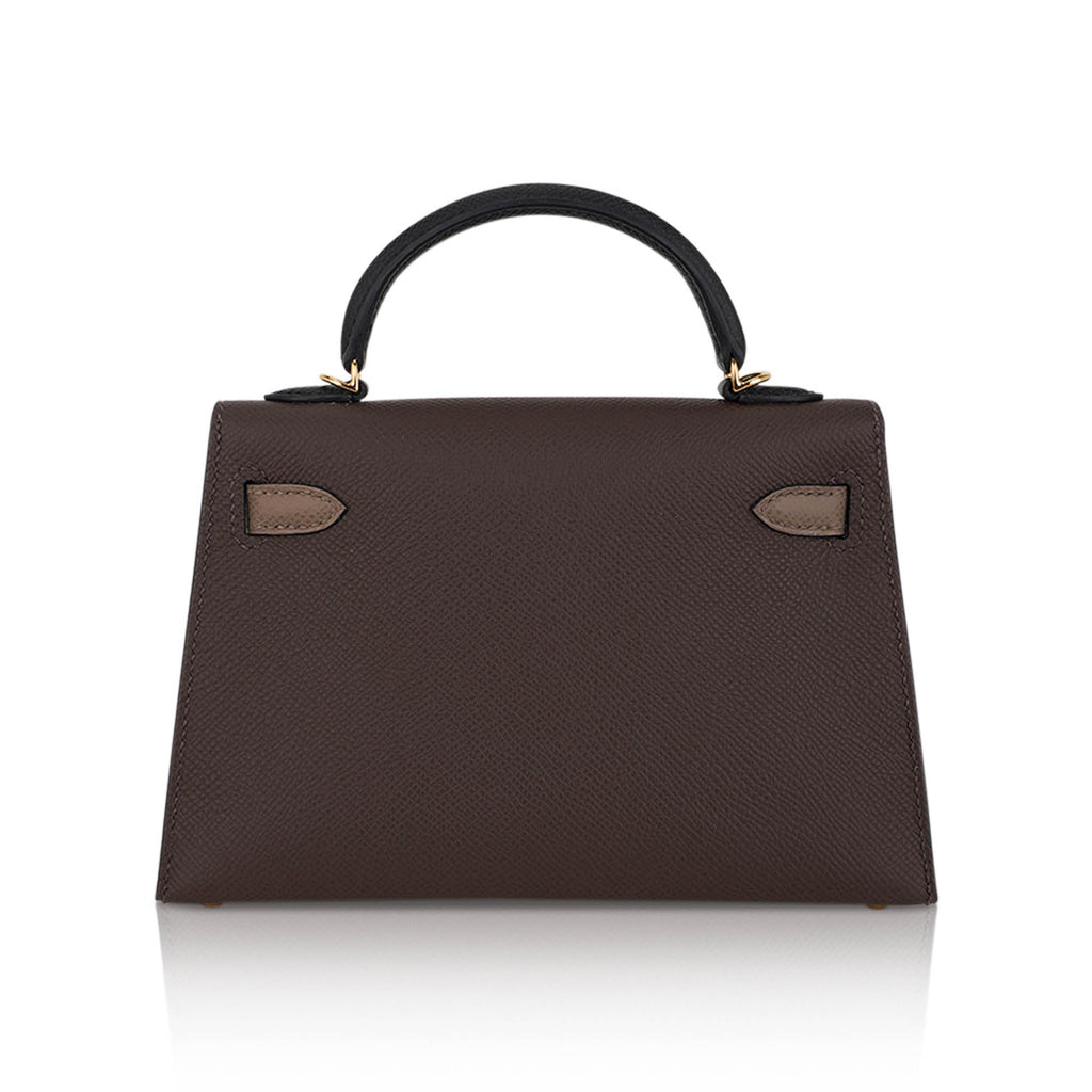 👜Special Order HSS Mini Kelly 20 Sellier Bag Ecorce Etoupe and Black with Gold Hardware