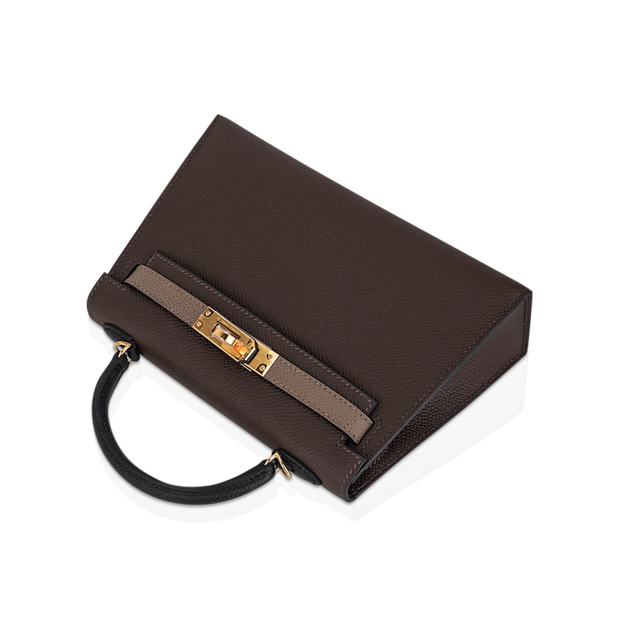 👜Special Order HSS Mini Kelly 20 Sellier Bag Ecorce Etoupe and Black with Gold Hardware