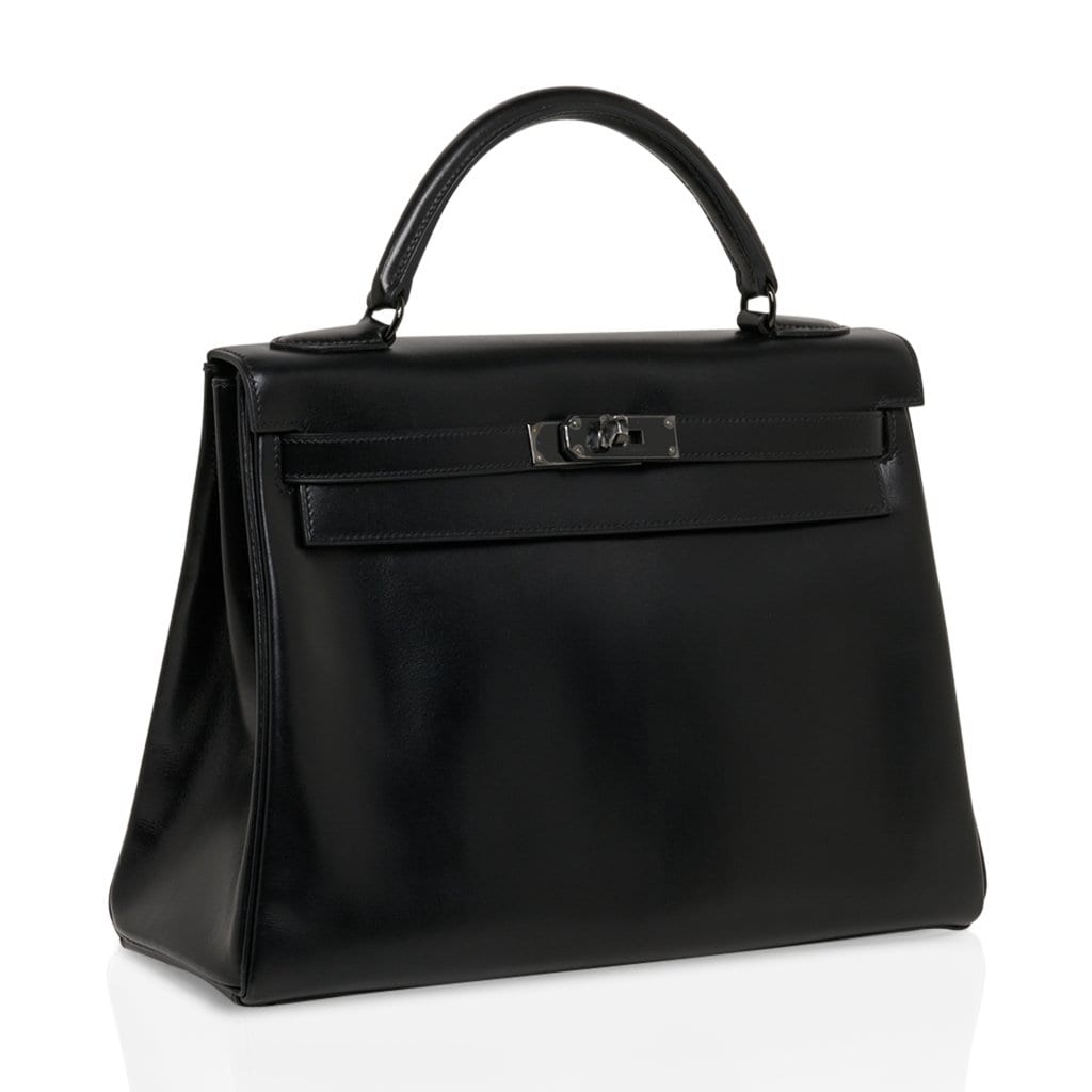 👜Kelly 32 So Black Bag Box Leather Limited Edition