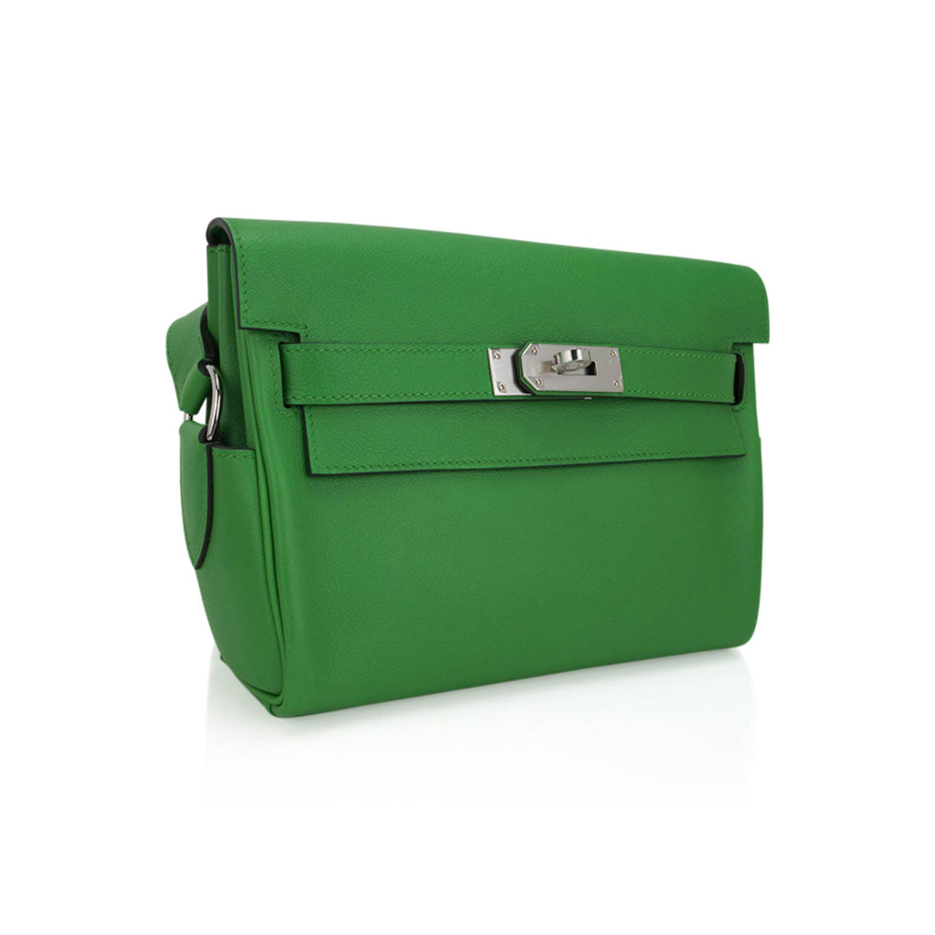 👜Kelly Messenger 25 Bag Vert Yucca Evercolor Leather with Palladium Hardware