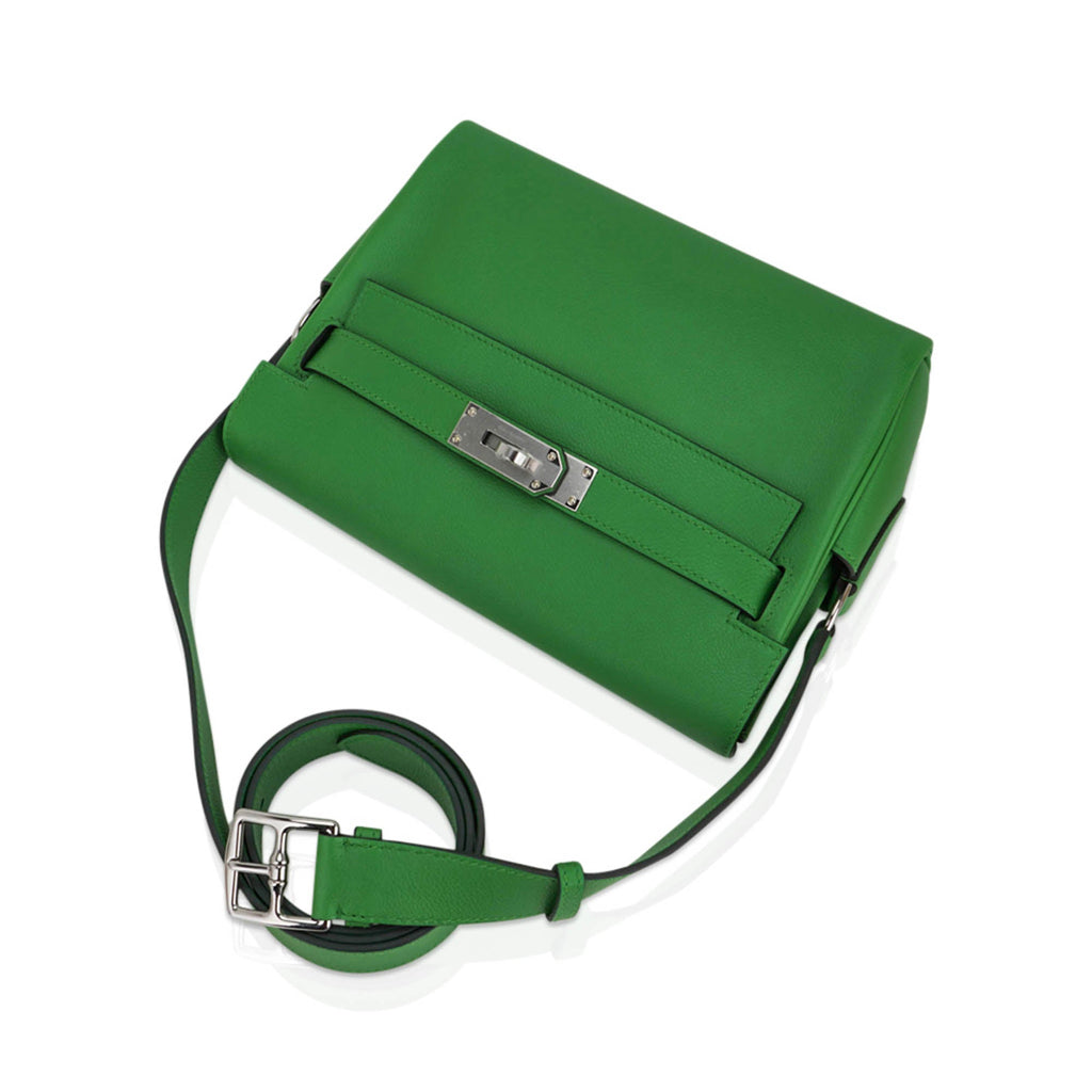 👜Kelly Messenger 25 Bag Vert Yucca Evercolor Leather with Palladium Hardware