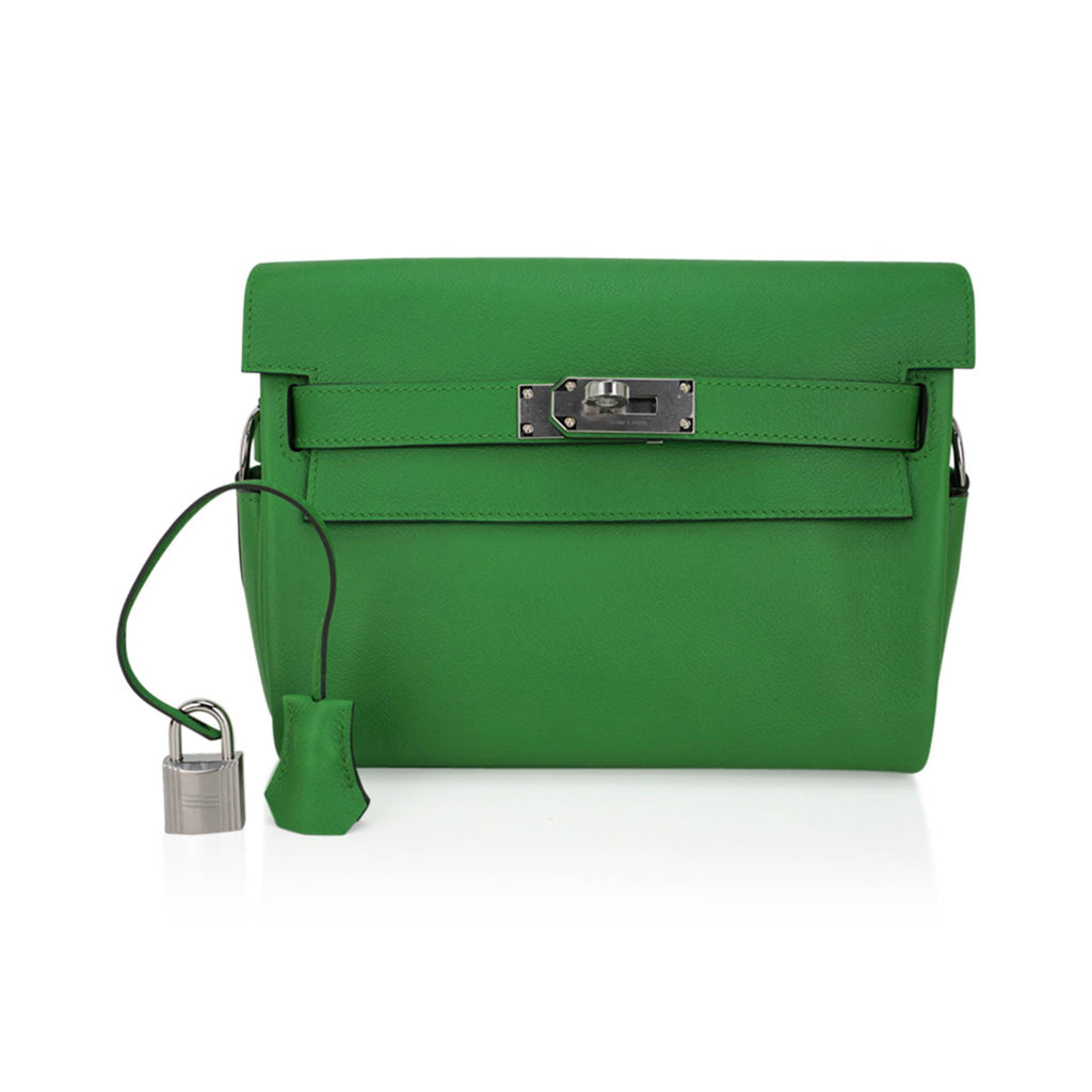 👜Kelly Messenger 25 Bag Vert Yucca Evercolor Leather with Palladium Hardware