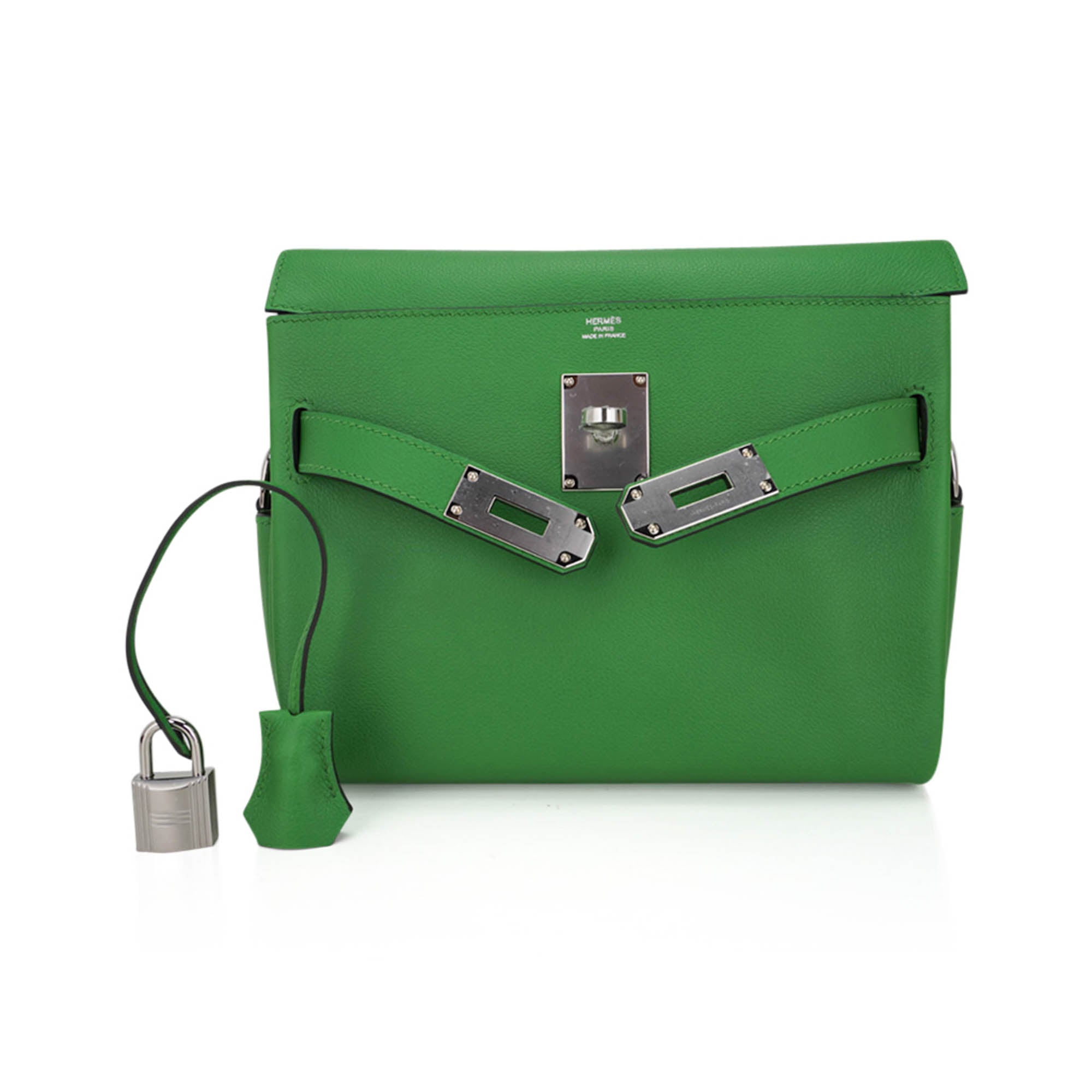 👜Kelly Messenger 25 Bag Vert Yucca Evercolor Leather with Palladium Hardware