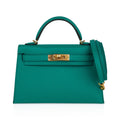 👜Kelly 20 Mini Sellier Bag Jade Epsom Leather Gold Hardware New w/Box