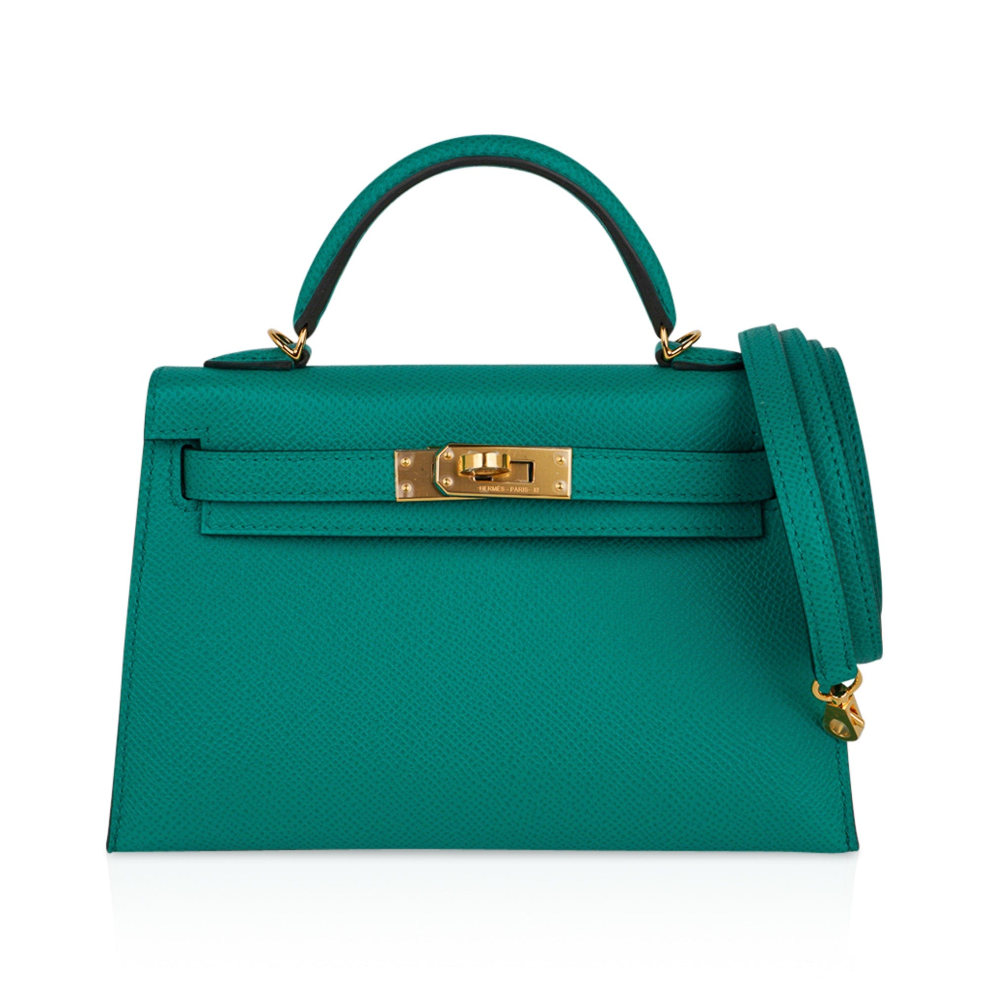 👜Kelly 20 Mini Sellier Bag Jade Epsom Leather Gold Hardware New w/Box