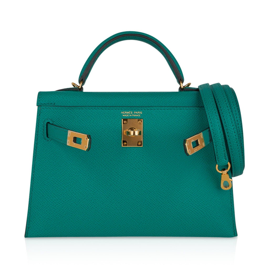 👜Kelly 20 Mini Sellier Bag Jade Epsom Leather Gold Hardware New w/Box