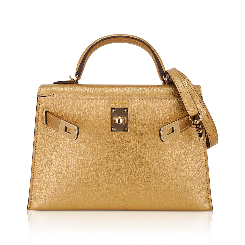 👜Kelly Sellier 20 Metallic Dore Chevre Chamkilight Permabrass Hardware