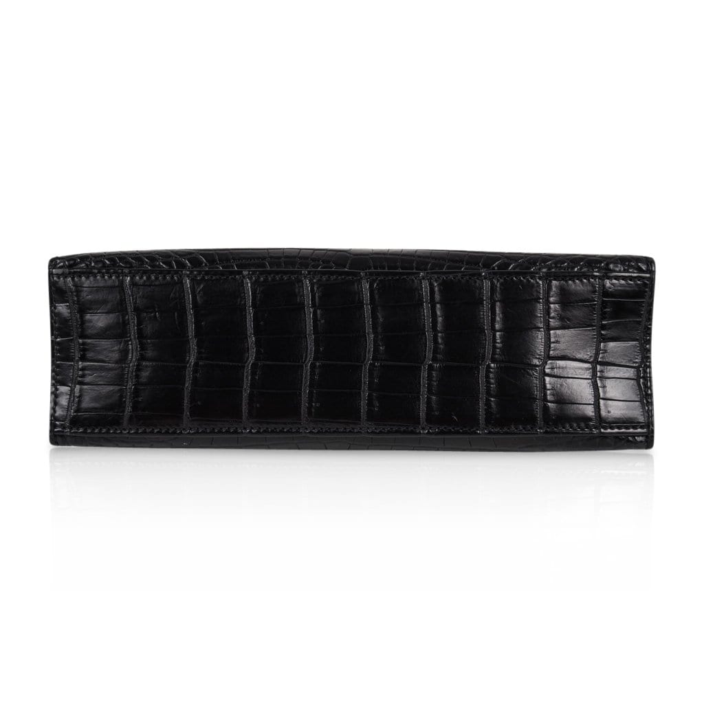 👜Kelly Pochette Bag Matte Black Crocodile Clutch Palladium