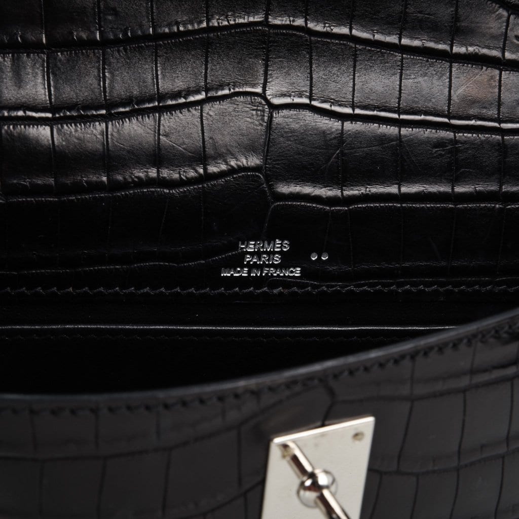 👜Kelly Pochette Bag Matte Black Crocodile Clutch Palladium