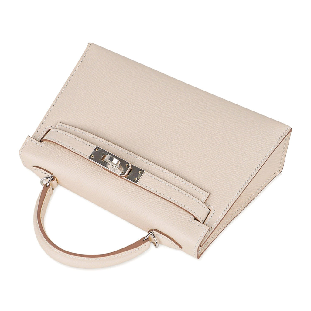 👜Kelly 20 Mini Sellier Bag Craie Epsom Leather Palladium Hardware New w/Box