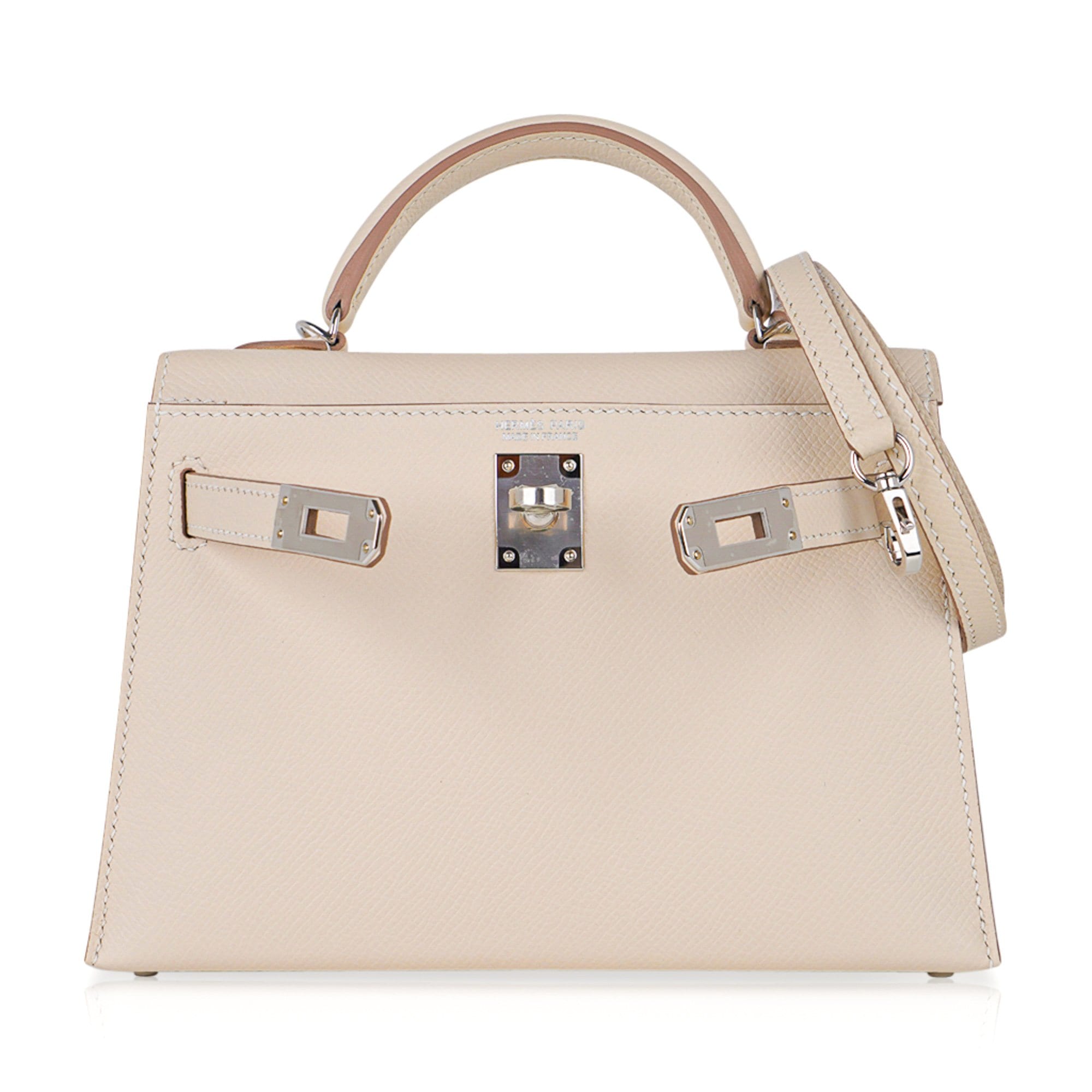 👜Kelly 20 Mini Sellier Bag Craie Epsom Leather Palladium Hardware New w/Box
