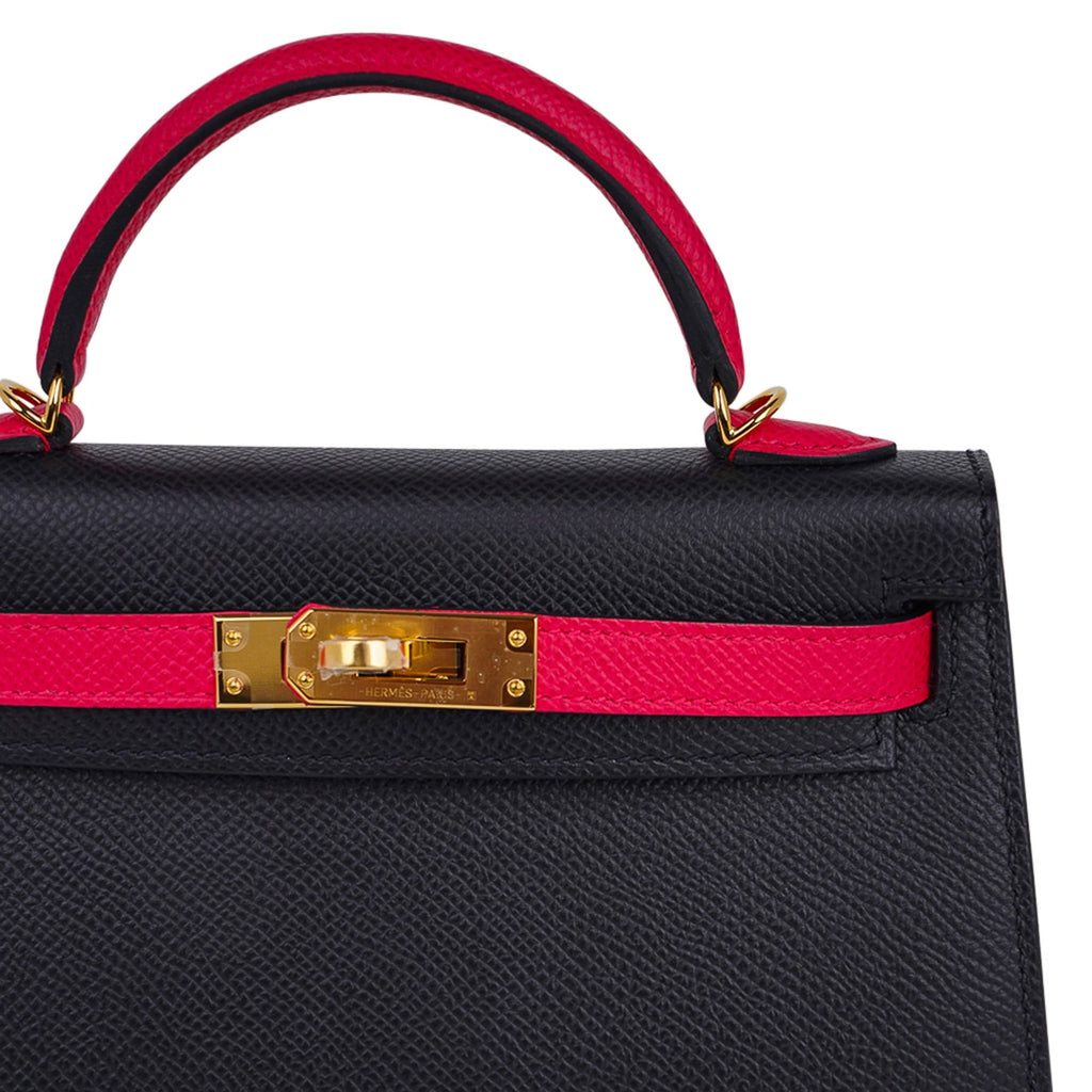 👜Kelly 20 Sellier Mini HSS Bag Black / Rose Extreme Epsom Gold Hardware