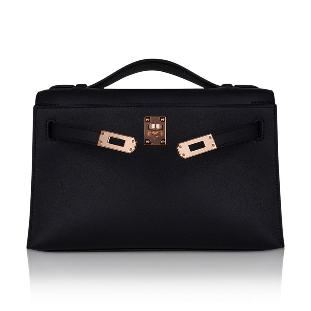 👜Kelly Pochette Bag Black Rose Gold Hardware Clutch