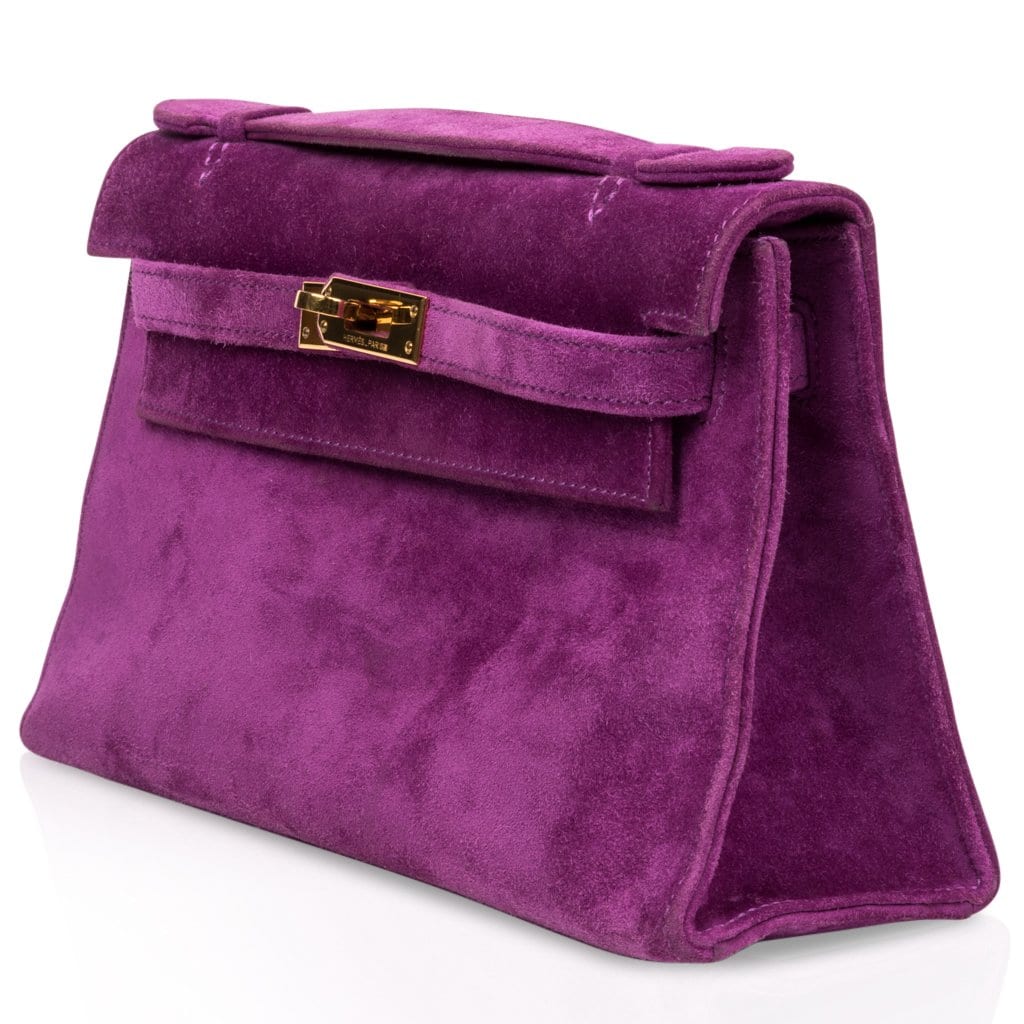 👜Kelly Pochette Doblis (Suede) Violet Purple Clutch Bag Gold