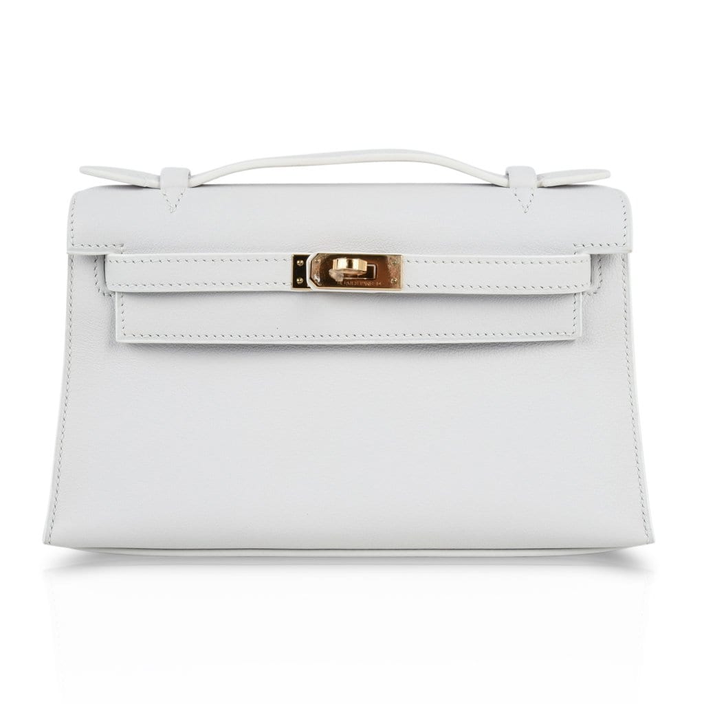 👜Kelly Pochette Clutch Bag Very Rare White Gold Hardware