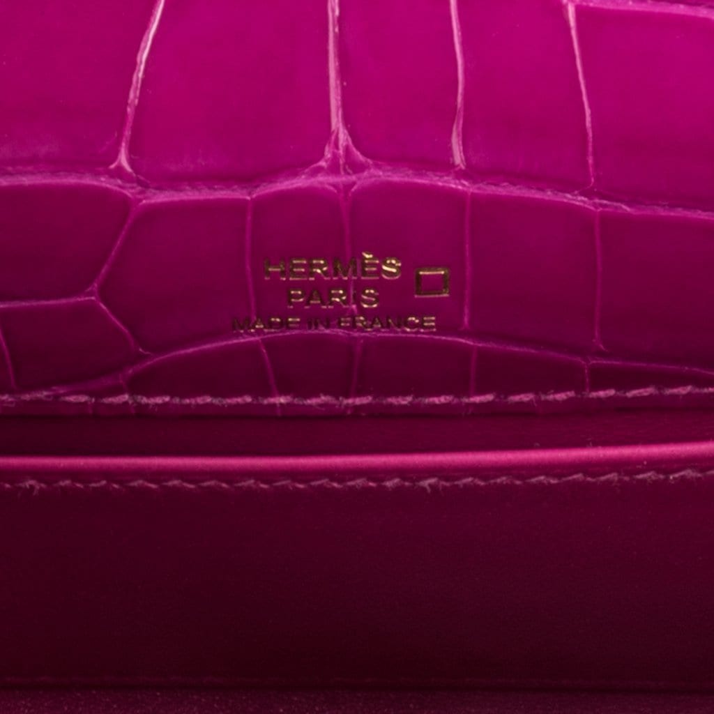 👜Kelly Pochette Clutch Bag Rose Scheherazade Pink Alligator Gold Hardware