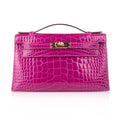 👜Kelly Pochette Clutch Bag Rose Scheherazade Pink Alligator Gold Hardware