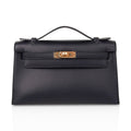 👜Kelly Pochette Bag Black Swift Leather with Gold Hardware