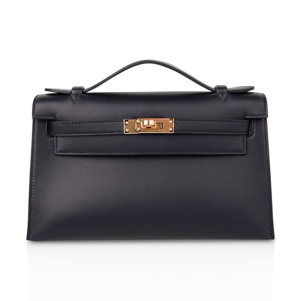 👜Kelly Pochette Bag Black Swift Leather with Gold Hardware