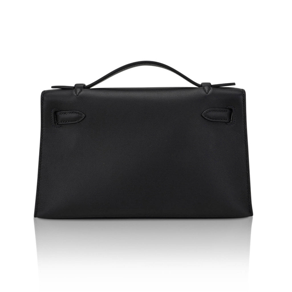👜Kelly Pochette Clutch Bag Black Swift Leather with Palladium Hardware