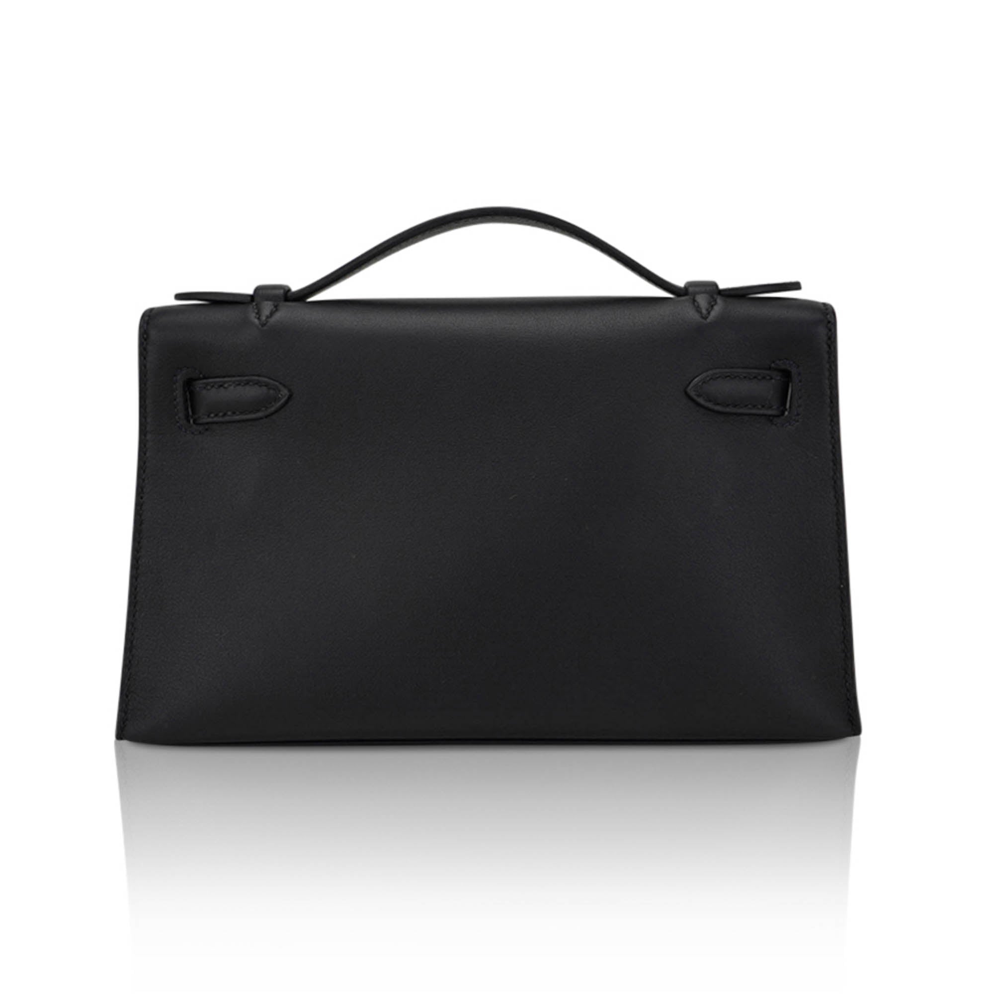 👜Kelly Pochette Clutch Bag Black Swift Leather with Palladium Hardware