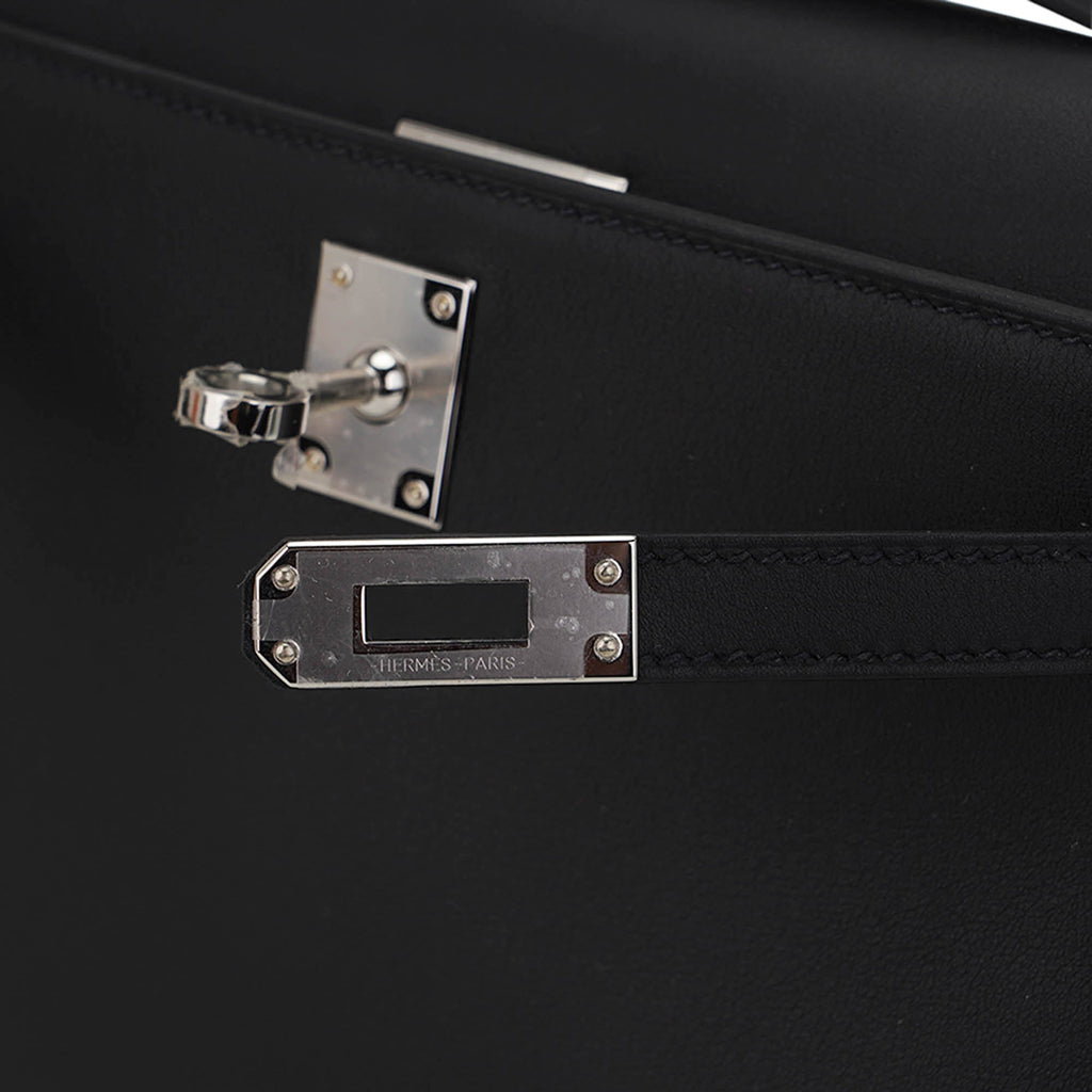 👜Kelly Pochette Clutch Bag Black Swift Leather with Palladium Hardware