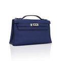 👜Kelly Pochette Clutch Bag Blue Sapphire Swift Leather with Palladium Hardware