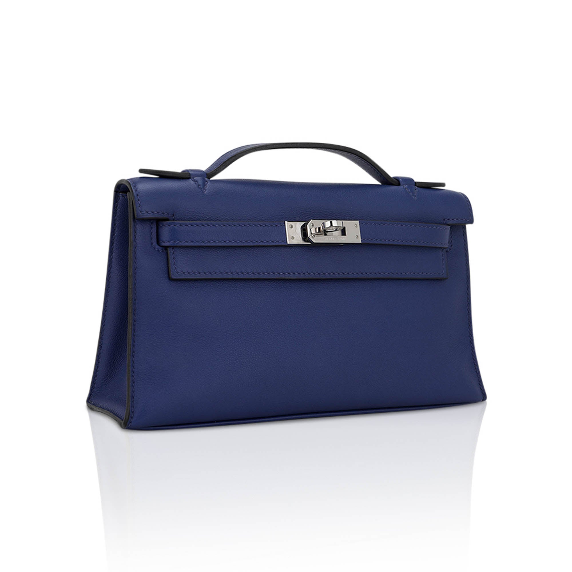 👜Kelly Pochette Clutch Bag Blue Sapphire Swift Leather with Palladium Hardware
