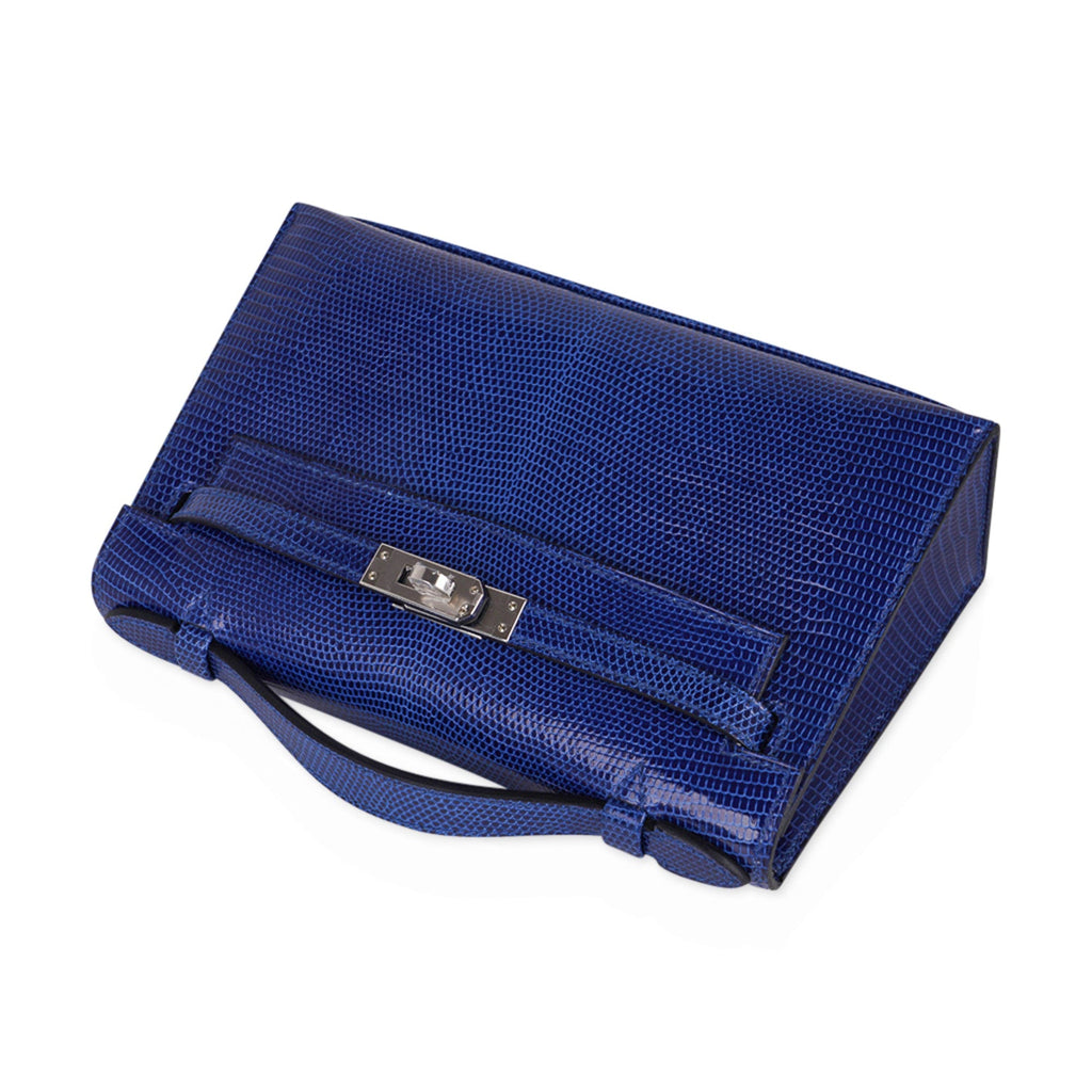👜Kelly Pochette Bag Blue Sapphire Lizard Clutch Palladium Hardware
