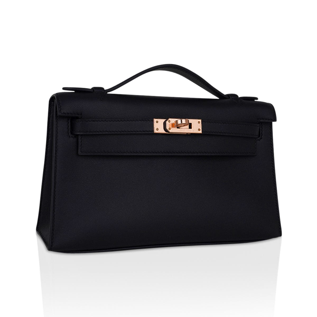 👜Kelly Pochette Bag Black Rose Gold Hardware Clutch
