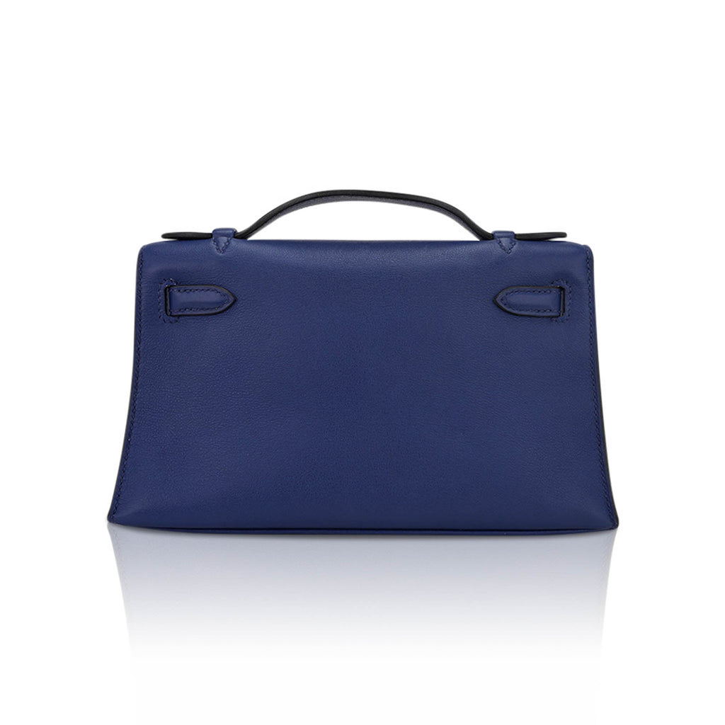 👜Kelly Pochette Clutch Bag Blue Sapphire Swift Leather with Palladium Hardware