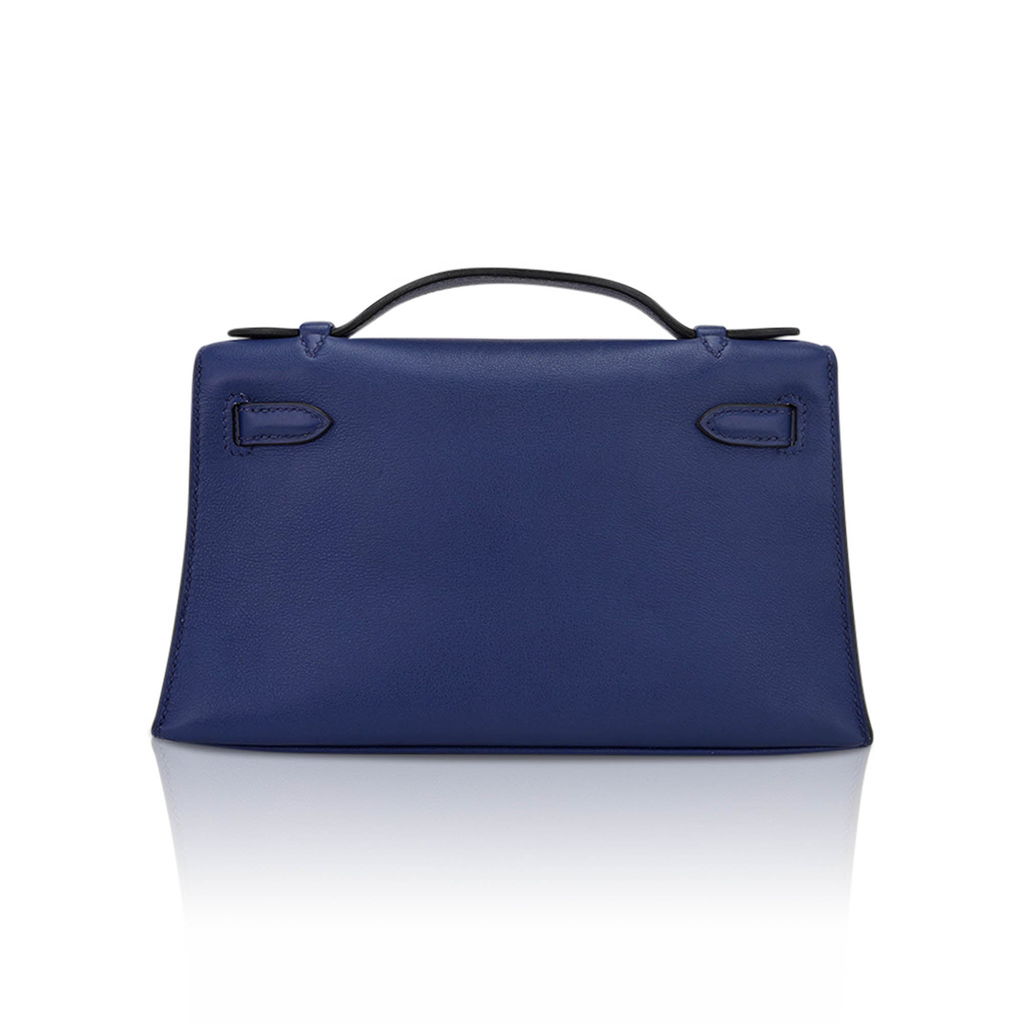 👜Kelly Pochette Clutch Bag Blue Sapphire Swift Leather with Palladium Hardware