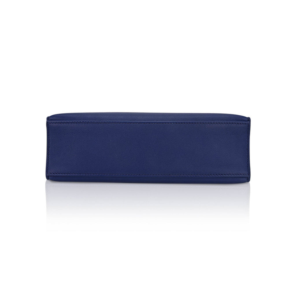 👜Kelly Pochette Clutch Bag Blue Sapphire Swift Leather with Palladium Hardware
