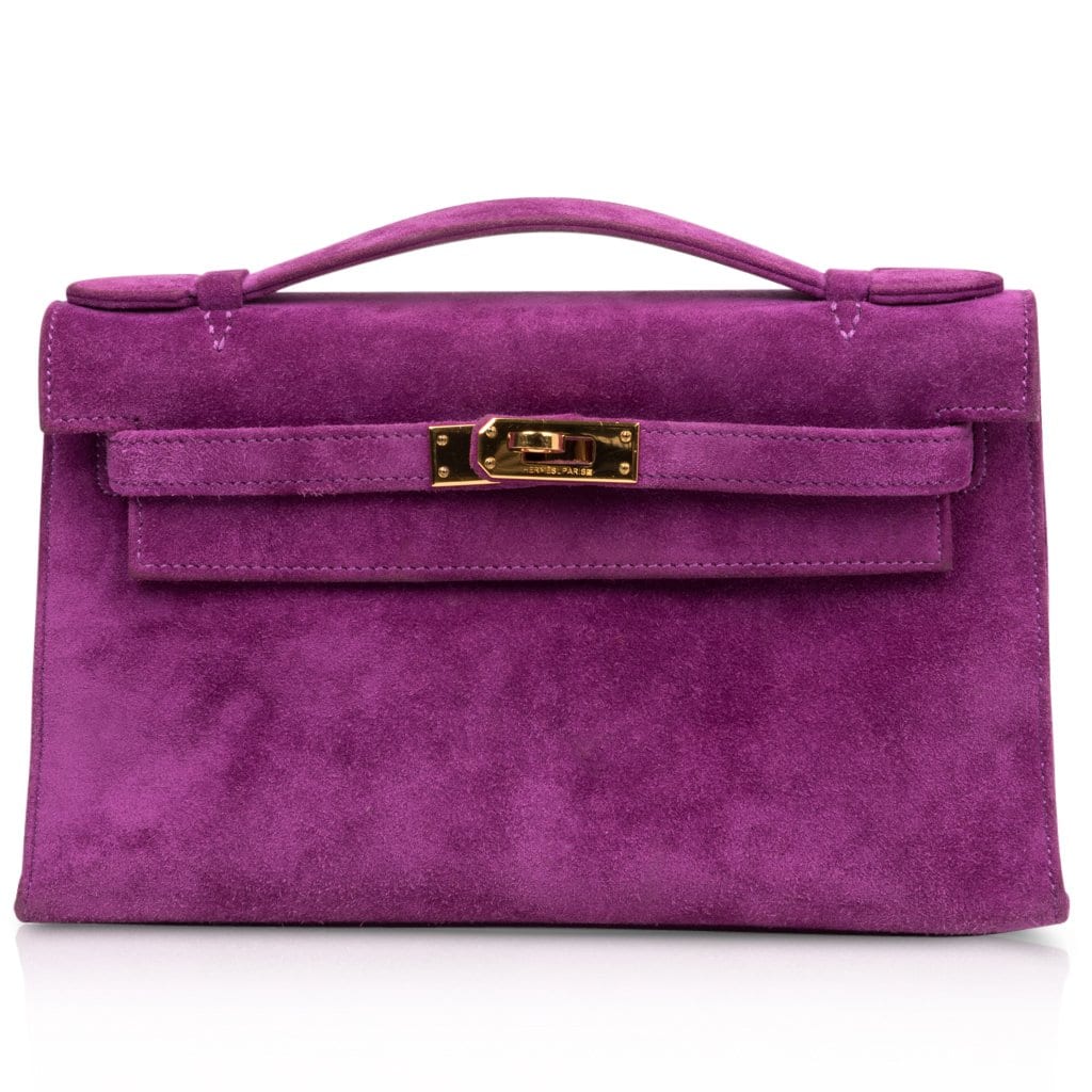 👜Kelly Pochette Doblis (Suede) Violet Purple Clutch Bag Gold