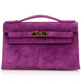 👜Kelly Pochette Doblis (Suede) Violet Purple Clutch Bag Gold