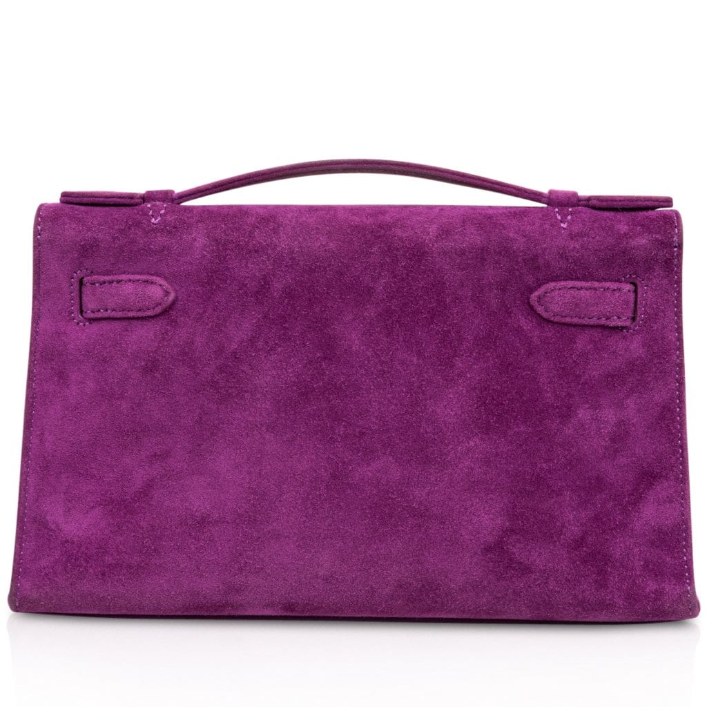 👜Kelly Pochette Doblis (Suede) Violet Purple Clutch Bag Gold